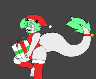 anthro box bulge christmas_clothing clothing container femboy gift_box holding_object holidays legwear leotard male solo hornydragon2003 christmas mythology dragon mythological_creature mythological_scalie scalie hi_res