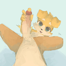5_fingers ambiguous_gender anthro big_penis black_nose blue_background blue_eyes blush body_blush claws cute_fangs duo emanata erection eyebrows facial_tuft fangs finger_claws fingers first_person_view floppy_ears fluffy fluffy_tail fur genitals glistening glistening_eyes handjob humanoid_genitalia humanoid_penis kemono looking_at_viewer lying male male_anthro motion_lines multicolored_body multicolored_fur navel open_mouth penile penis penis_blush sex simple_background smile smiling_at_viewer tail teasing teeth tuft two_tone_body two_tone_fur vein veiny_penis white_body white_eyebrows white_fur yellow_body yellow_fur young young_anthro young_male regcron crowl_(regcron) canid canine canis domestic_dog mammal 1:1 2025 hi_res male_(lore)