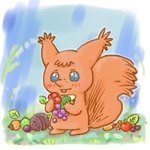 anthro biped blue_eyes blush brown_body brown_fur chibi food fur outside solo bittecompany gamba_no_bouken gamba_no_bouken_(series) iena eurasian_red_squirrel mammal rodent sciurid tree_squirrel 1:1 2016 low_res