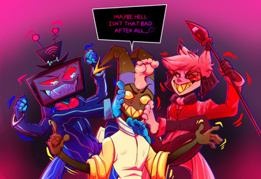 feet foot_fetish humanoid_feet male male/male plantigrade rubbing_feet stepping_on_face text fluffydonuts hazbin_hotel hellaverse adam_(hazbin_hotel) alastor_(hazbin_hotel) vox_(hazbin_hotel) deer human mammal english_text hi_res