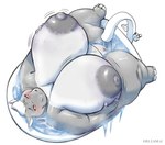 anthro bathtub belly big_breasts big_nipples blush breast_expansion breasts expansion eyelashes female hair huge_breasts huge_nipples hyper hyper_breasts nipples obese obese_female overweight overweight_female solo thick_thighs water_jacking white_hair gillpanda varky common_hippopotamus hippopotamid mammal 2022 digital_media_(artwork) hi_res