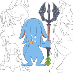 anthro biped featureless_crotch low-angle_view male melee_weapon nude polearm rear_view simple_background sitting solo spread_legs spreading standing trident weapon white_background manmosu_marimo league_of_legends riot_games tencent fizz_(lol) aquatic mammal yordle 1:1 2015 digital_media_(artwork) multiple_images sketch
