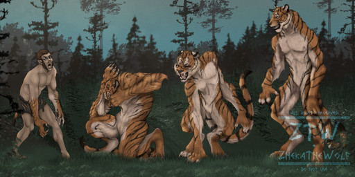 anthro forest forest_background grass male nature nature_background plant semi-anthro solo transformation tree zhekathewolf mythology canid canine felid human humanoid mammal mythological_canine mythological_creature pantherine tiger werecanid werecanine werecreature werefelid werepantherine weretiger werewolf full-length_portrait hi_res portrait