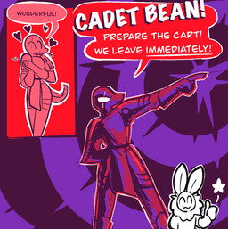 anthro bright_colors command dialogue duo female gesture hand_gesture heart_symbol male neck_tuft pointing smile speech_bubble text thumbs_up tuft vanilla_candy unicorn_blood_(comic) bean_(vanilla_candy) briar_(vanilla_candy) arthropod insect lepidopteran moth reptile scalie snake comic comment_chain english_text hi_res restricted_palette
