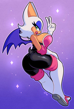 anthro armor big_breasts big_butt bodysuit breastplate breasts butt clothing female green_eyes hair looking_at_viewer skinsuit smile solo tight_clothing white_hair wings roboticsteve sega sonic_the_hedgehog_(series) rouge_the_bat bat mammal absurd_res hi_res