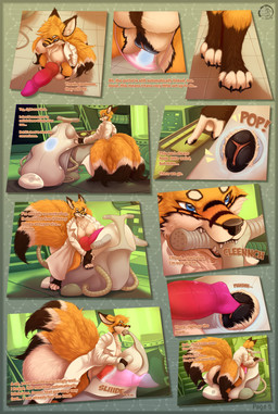 4_tails after_transformation animal_genitalia animal_vulva anthro autopenetration balls breasts brown_body brown_fur canine_genitalia canine_vulva claws clothing dialogue fur genitals herm inside intersex knot laboratory masturbation multi_tail nipples open_mouth panties penetration penile penile_penetration penis penis_in_own_vagina penis_in_vagina portal_panties smile solo tail text thinking_with_portals underwear vaginal vaginal_penetration vulva chibity loki_(cheatnow) canid canine fox mammal 2023 comic digital_media_(artwork) english_text hi_res