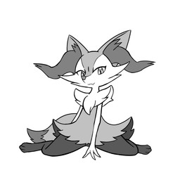 3_fingers 3_toes :3 ambiguous_anthro ambiguous_gender anthro arm_tuft biped cheek_tuft chest_tuft closed_smile digitigrade dipstick_tail emoji_description eyelashes facial_tuft featureless_crotch feet fingers flat_chested flesh_fang front_view fur hand_between_legs hip_tuft looking_at_viewer markings mouth_closed multicolored_body multicolored_fur nude_ambiguous nude_anthro shoulder_tuft simple_background sitting smile solo tail tail_markings tapering_snout toes tuft wariza white_background renbxn nintendo pokemon braixen canid generation_6_pokemon mammal pokemon_(species) 1:1 2026 digital_drawing_(artwork) digital_media_(artwork) flat_colors full-length_portrait greyscale hi_res monochrome portrait