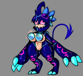 anthro big_breasts blue_body blue_hair blue_nipples blush bodily_fluids breasts crossgender dripping drone female genital_fluids genitals hair hypnosis markings mind_control mtf_crossgender multicolored_body nipples pink_eyes pink_markings solo tail vaginal_fluid_drip vaginal_fluids vulva wide_hips blueberrygrizzly sega sonic_the_hedgehog_(series) sonic_the_hedgehog dark_gaia_minion eulipotyphlan hedgehog mammal 2025 hi_res