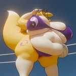 anthro belly belly_overhang big_belly big_breasts bikini black_sclera blue_pupils breasts butt clothing eyewear female fupa huge_breasts lifting_glasses low-angle_view navel net obese obese_female outline overweight overweight_female pupils solo sport sunglasses swimwear thick_thighs two-piece_swimsuit volleyball volleyball_net worm's-eye_view yin_yang pressurepurse bandai_namco digimon digimon_(species) renamon 2025 3d_(artwork) digital_media_(artwork) hi_res