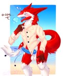 animal_genitalia anthro backgroud balls beach big_penis big_tail blue_eyes blue_penis blue_tongue bodily_fluids claws clothing erection fur genitals jacket knot male multicolored_body penis red_body red_fur red_tail sheath sky solo tail tail_tuft teeth tongue topwear torn_clothing tuft two_tone_body white_balls white_body white_clothing white_fur white_jacket white_tail white_topwear lilly_mega ressly sergal hi_res