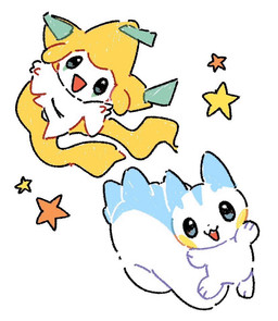 ambiguous_gender big_tail blue_eyes blue_markings blue_stripes cheek_spots duo facial_markings feral head_markings huge_tail looking_at_viewer markings midair open_mouth open_smile paws simple_background smile star stripes tail tail_markings teal_body teal_eyes teal_markings white_background white_body yellow_body yellow_markings namyu_usa nintendo pokemon generation_3_pokemon generation_4_pokemon humanoid jirachi legendary_pokemon mammal pachirisu pokemon_(species) rodent sciurid digital_drawing_(artwork) digital_media_(artwork)
