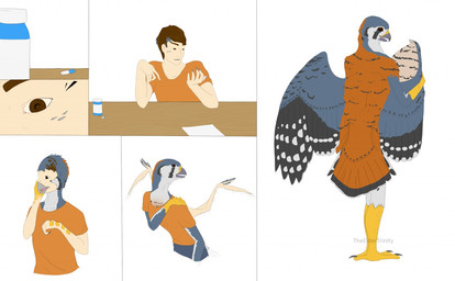 back_wings beak black_sclera blue_wings brown_eyes brown_hair confusing_perspective drugs feathered_wings feathers feet gender_transformation growth hair human_to_anthro looking_at_own_hand looking_back_at_self mtf_transformation orange_body pill_bottle pills rear_view side_view simple_background sitting solo species_transformation standing talons text toes transformation white_background wing_growth wings theeldertrinity hanna-barbera space_ghost_(series) american_kestrel avian bird falcon falconid human kestrel mammal 2016 artist_name colored comic flat_colors