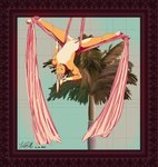 aerial_silk framed_picture fur hair male muscular muscular_male orange_body orange_fur palm_tree plant slightly_chubby slightly_chubby_male solo tree upside_down white_hair warmspaceman lagomorph leporid mammal rabbit absurd_res hi_res