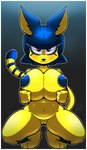 anthro areola big_breasts blue_areola blue_body blue_fur blue_hair blue_nipples border breasts crouching egyptian female fur genitals hair holding_breast looking_at_viewer navel nipples nude pussy simple_background smile solo white_border yellow_body wolito animal_crossing nintendo ankha_(animal_crossing) domestic_cat felid feline felis mammal absurd_res hi_res