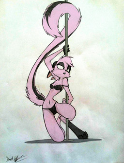 anthro arm_around_pole bra breasts clothed clothing dancing digitigrade eyelashes female fur hair leg_around_pole navel off_shoulder panties pink_body pink_fur pink_hair pole pole_dancing simple_background skinny solo stripper_pole suggestive tail_around_pole textured_background underwear david_lillie t_zulu dreamkeepers viriathus_vayu hybrid lagomorph leporid mammal rabbit absurd_res hi_res
