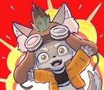 4_fingers anthro aviator_cap clothing explosion fangs fingers fur grey_body grey_fur headgear headwear jacket male open_mouth smile solo spread_arms surprise teeth topwear chihuahua_1003 dislyte lilith_games brewster_(dislyte) canid canine canis mammal wolf 2023 hi_res