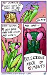 accessory antennae_(anatomy) bodily_fluids bow_(feature) bow_accessory bow_ribbon brown_eyes drooling duo eyelashes female hair_accessory hair_bow hair_ribbon heart_symbol humor purple_eyes ribbons saliva sparkles tears text jugglingdinosaur arthropod cicada insect mantis true_bug comic english_text