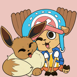 cuddling duo eyes_closed wanko_(artist) nintendo one_piece pokemon tony_tony_chopper eevee generation_1_pokemon pokemon_(species) anime invalid_tag sfw 1:1 crossover hi_res