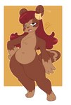 ambiguous_gender anthro brown_body brown_fur chest_tuft curvy_figure eyelashes facial_markings flat_chested fur hair head_markings leaf lidded_eyes looking_at_viewer markings navel nude open_mouth red_hair simple_background solo thick_thighs tuft wide_hips mdjoe pontan_(mdjoe) canid canine mammal raccoon_dog tanuki aliasing digital_drawing_(artwork) digital_media_(artwork) hi_res signature