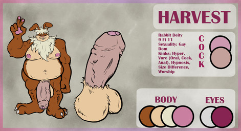 anthro brown_body brown_fur foreskin fur genitals hyper hyper_genitalia male obese overweight penis solo text vore toggle_(artist) english_text hi_res model_sheet