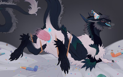 2_horns 5_toes ambiguous_penetrating_feral anus bdsm birthday birthday_party birthday_sex black_claws blue_anus blue_body blue_eyes blue_feathers blue_fur blue_horn blue_tongue blue_vulva blush bondage bound breath buccinator claws clothing countershade_ears countershade_fur countershade_tail countershade_torso countershading dewclaw digitigrade disembodied_penis feathered_wings feathers feet female female_penetrated feral finger_claws fingers folded_wings fur genitals grey_body grey_fur grey_mane hat headgear headwear horn looking_at_viewer looking_back looking_back_at_viewer lying male male/female male_penetrating male_penetrating_female mane multicolored_body multicolored_fur on_bedding on_front open_mouth panting party_hat pawpads paws penetration penile penile_penetration penis penis_in_vagina pink_penis pointy_ears presenting pupils quadruped raised_tail rear_view ridged_penis sex side_view slit_pupils smooth_horn solo spread_legs spreading suspension tail tail_anus tail_tuft tapering_tail teeth toe_claws toes tongue tongue_out tuft underpaw vaginal vaginal_penetration vulva wavy_horn white_body white_fur white_tail_tuft wings kanaeshka mythology dragon feathered_dragon feathered_scalie furred_dragon furred_scalie mythological_creature mythological_scalie scalie 16:10 absurd_res alternate_version_at_source digital_drawing_(artwork) digital_media_(artwork) flat_colors hi_res widescreen