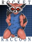 abdl anthro brown_body brown_fur clean_diaper clothed clothing diaper fur hair looking_at_viewer male no_pupils onesie red_sclera simple_background solo tail text wearing_diaper f3lixc4tus guardians_of_the_galaxy marvel rocket_raccoon canid canine mammal procyonid raccoon hi_res