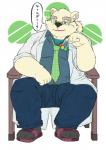 candy chair clothed clothing coat dessert doctor eyewear food front_view fully_clothed furniture glasses lab_coat lollipop male necktie slightly_chubby solo topwear white_outerwear wood wood_chair wood_furniture aotoaka lifewonders tokyo_afterschool_summoners leib_(tas) bear mammal polar_bear ursine digital_media_(artwork) full-length_portrait hi_res portrait