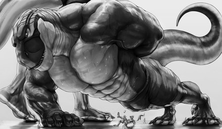 abs anthro big_muscles bodily_fluids bottomwear bulge claws clothing exercise feet grey_background group huge_muscles macro male micro muscular muscular_anthro muscular_male pecs push-up shorts simple_background slipping sweat towel walking workout allandox canid canine canis dinosaur mammal prehistoric_species reptile scalie theropod tyrannosaurid tyrannosauroid tyrannosaurus tyrannosaurus_rex wolf 2020 absurd_res greyscale hi_res monochrome