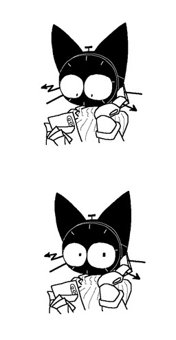 anthro biped black_body cellphone clothing electronics female fingers holding_cellphone holding_object holding_phone holding_smartphone looking_at_cellphone looking_at_object looking_at_phone looking_at_viewer phone simple_background smartphone solo standing sweater three-quarter_view topwear white_background wide_eyed sabgong clock_cat_(sabgong) domestic_cat felid feline felis mammal black_and_white half-length_portrait monochrome portrait