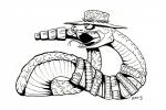 clothing fangs feral forked_tongue hat headgear headwear male open_mouth pit_organ rattle_(anatomy) scales solo teeth tongue tongue_out western jabberwockychamber rango_(movie) rattlesnake_jake pit_viper rattlesnake reptile scalie snake viper black_and_white monochrome