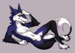 4_toes anthro black_body black_fur feet fur lying male nude on_side purple_body purple_fur solo tail toes white_body white_fur gonewiththefart mammal sergal digital_media_(artwork)