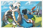 anthro baby beak black_beak blue_body blue_eyes blue_feathers canon_couple feathers feet group humor husband_and_wife lifting married_couple parody smile talons toes white_body white_feathers wings yellow_beak young young_anthro luminous_slime breath_of_the_wild nintendo tears_of_the_kingdom the_legend_of_zelda kass_(tloz) saki_(tloz) teba_(tloz) tulin_(tloz) avian rito hi_res father_(lore) father_and_child_(lore) father_and_son_(lore) mother_(lore) mother_and_child_(lore) mother_and_father_(lore) mother_and_son_(lore) parent_(lore) parent_and_child_(lore) parent_and_son_(lore) son_(lore)