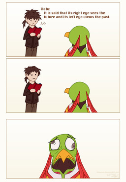 ambiguous_gender confusion depression duo frown holding_object holding_pokedex humor pokedex sad text jwiesner nintendo pokemon generation_2_pokemon human mammal pokemon_(species) xatu 2015 comic english_text hi_res