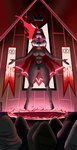 anthro atomic_wedgie bell breasts clothing cult cultist dark_body dark_skin female floating genitals group occult_symbol pentagram pussy robe solo symbol wedgie dlovolb cult_of_the_lamb massive_monster_(studio) lamb_(cult_of_the_lamb) red_crown_(cult_of_the_lamb) bovid caprine mammal sheep absurd_res hi_res