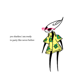 ambiguous_gender anthro clothed clothed_ambiguous clothed_anthro clothing dialogue eyewear flower glasses plant simple_background solo talking_to_another text wearing_glasses white_background professornoodless hollow_knight:_silksong hollow_knight_(franchise) team_cherry hornet_(hollow_knight) arthropod insect 1:1 2025 colored_sketch digital_drawing_(artwork) digital_media_(artwork) english_text hi_res sketch female_(lore)