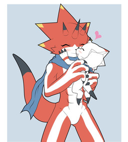 ambiguous/ambiguous ambiguous_gender anthro blush duo evolutionary_family horn kerchief kissing neckerchief neckwear red_body scarf size_difference tail tapering_tail white_body young tmdduq6918 bandai_namco digimon betelgammamon digimon_(species) gammamon scalie hi_res brother_(lore) brothers_(lore) incest_(lore) sibling_(lore)