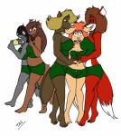 anthro belly black_hair black_nose blonde_hair breasts brown_body brown_fur brown_hair buckteeth cleavage clothed clothing dipstick_tail eyewear female female/female fully_clothed fur glasses grey_body grey_fur group hair hand_on_breast markings midriff multicolored_tail navel off_shoulder orange_hair pink_nose red_body red_fur simple_background slightly_chubby tail tail_markings tan_body tan_fur teeth white_background white_belly sailoranna beverly_(sailoranna) mary_(sailoranna) rayne_(sailoranna) tina_(sailoranna) tracy_(sailoranna) beaver canid canine fox mammal mouse murid murine procyonid raccoon rodent sciurid tree_squirrel 2012 hi_res