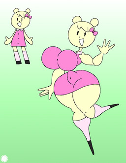 4_fingers anthro big_breasts bow_tie breasts clothing curvy_figure dress eyelashes featureless_hands female fingers footwear gradient_background knee_highs knee_socks legwear logo looking_at_viewer one_leg_up raised_leg shoes simple_background small_waist smile socks solo spherical_breasts text thick_thighs wasp_waist wide_hips thatdawgmurray unisha_(thatdawgmurray) bear mammal aliasing artist_logo artist_name digital_media_(artwork) hi_res signature