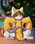 anthro christmas_tree clothing coat eye_patch eyewear gift holidays male plant solo topwear tree yellow_clothing mousesix arc_system_works blazblue christmas jubei_(blazblue) domestic_cat felid feline felis mammal 4:5 hi_res