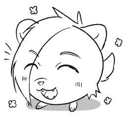 anthro blush blush_lines cute_fangs eyes_closed fangs feet male short_ears short_tail simple_background simple_drawing small_feet smile solo spherical tail teeth bjorn_(glazie) bear mammal hi_res monochrome