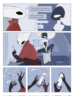 anthro bedroom biped black_body black_eyes border bottomless bottomless_female bottomless_humanoid cloak clothed clothing detailed_background dialogue dildo duo empty_eyes eye_contact female female/female female_anthro female_humanoid humanoid_on_anthro inside looking_at_another looking_at_partner mouthless red_cloak red_clothing sex_toy silk sitting speech_bubble talking_to_another talking_to_partner text white_body white_border white_eyes justdog hollow_knight:_silksong hollow_knight_(franchise) team_cherry hornet_(hollow_knight) lace_(hollow_knight:_silksong) arthropod humanoid 2025 comic digital_drawing_(artwork) digital_media_(artwork) english_text hi_res