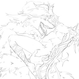 anthro belly bodily_fluids breasts canine_teeth claws dripping duo female fur hair hand_on_butt horn horn_grab knight licking male male/female nipples nude open_mouth saliva saliva_drip saliva_on_belly saliva_on_tongue scar sharp_teeth simple_background smile spikes spikes_(anatomy) tail teeth tongue warrior tetradochka canid canine canis chimera human mammal wolf 1:1 digital_media_(artwork) hi_res monochrome