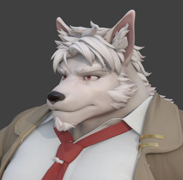 anthro black_nose brown_clothing brown_coat brown_topwear clothing coat facial_hair fur goatee grey_background hair male muscular muscular_anthro muscular_male necktie red_eyes red_necktie shirt sideburns simple_background solo topwear white_body white_clothing white_fur white_hair white_shirt white_topwear wolfiebare bae_wulf_(wolfiebare) canid canine canis mammal wolf 2025 3d_(artwork) digital_media_(artwork) portrait