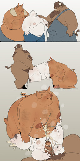 anal anal_penetration anthro anthro_on_anthro anthro_penetrated anthro_penetrating anthro_penetrating_anthro anvil_position belly big_belly big_butt big_moobs bodily_fluids brown_body brown_fur brown_skin butt clothing cum erection from_behind_position from_front_position fur genital_fluids genitals group huge_belly inverted_nipples kissing larger_male legs_up light_body light_skin lying male male/male male_penetrated male_penetrating male_penetrating_male monotone_body monotone_skin moobs multicolored_body multicolored_fur navel nipples nude on_back overalls overweight overweight_anthro overweight_male penetration penile penile_penetration penis penis_in_ass platform_standing_doggystyle sex simple_background size_difference smaller_male standing_doggystyle tail text thick_thighs trio two_tone_body two_tone_fur white_body white_fur quanjiang bear bovid bovine cattle domestic_pig mammal polar_bear suid suine sus_(pig) ursine 2026 absurd_res colored comic digital_drawing_(artwork) digital_media_(artwork) english_text flat_colors hi_res sequence shaded simple_shading