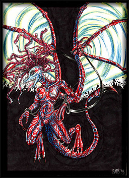 anthro bat_wings bdsm black_bars bondage bound breasts dreadlocks female membrane_(anatomy) membranous_wings nipples non-mammal_breasts piercing solo spikes submissive submissive_female tail tattoo wings squeekbat mythology dragon mythological_creature mythological_scalie reptile scalie 2005 pillarbox