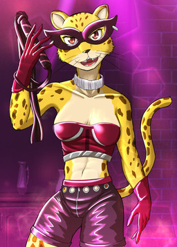 anthro bottomwear breasts claws cleavage clothed clothing crop_top dominatrix fangs female front_view gloves handwear heart_symbol looking_at_viewer mask open_mouth open_smile sharp_teeth shirt shorts smile solo spots standing teeth topwear whip fid beastars sheila_(beastars) felid feline leopard mammal pantherine 2020 portrait three-quarter_portrait