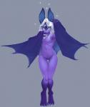 anthro bat_wings biped breasts digitigrade featureless_crotch female front_view fur grey_background hair looking_at_viewer membrane_(anatomy) membranous_wings navel nude pink_nose purple_body purple_fur simple_background solo standing thigh_gap white_hair winged_arms wings yellow_eyes pira bat mammal 2016 full-length_portrait hi_res portrait