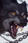 ambiguous_gender black_lips black_nose lips open_mouth orange_eyes solo teeth tongue naiterion canid canine canis mammal wolf 2022 digital_media_(artwork) headshot_portrait hi_res portrait