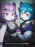 beverage blue_hair clothing duo female hair high-angle_view male purple_hair red_eyes selfie glist_risuyushchiy vkontakte masyunya_(vkontakte) sima_(vkontakte) animal_humanoid felid felid_humanoid feline feline_humanoid humanoid mammal mammal_humanoid 3:4 hi_res brother_(lore) brother_and_sister_(lore) sibling_(lore) sister_(lore)