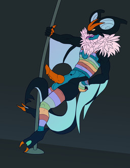 anthro anthrofied balls blue_balls clothed clothing erection feet genitals legwear male membrane_(anatomy) membranous_wings orange_penis penis pokemorph pole rainbow simple_background solo stockings tongue tongue_out wings xdarkspace nintendo pokemon fan_character bat generation_6_pokemon mammal noivern pokemon_(species) absurd_res digital_media_(artwork) hi_res